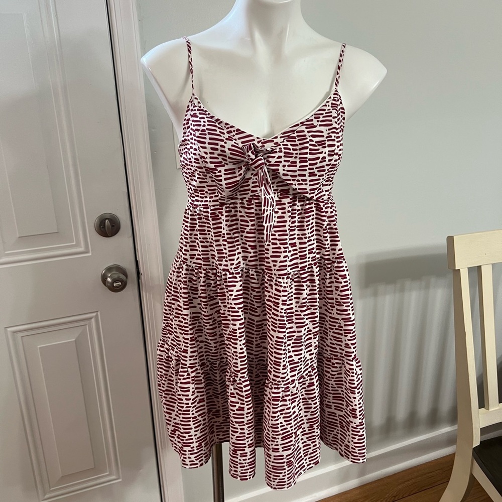 Blue Rain Ruched Red and White Mini Sundress
